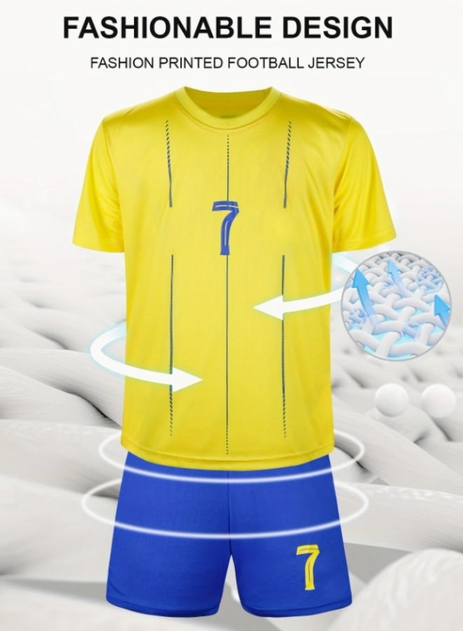 طقم قميص كرة القدم للأطفال، موسم 2025 الجديد، قميص كريستيانو رونالدو رقم #7، طقم قميص كرة القدم بطل العالم للأطفال والمراهقين، بدلات رياضية 28 ياردة - Image 5